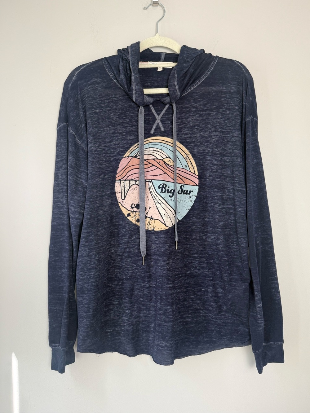 C&C CALIFORNIA Graphic Hoodie Sweatshirt "Big Sur” Women’s Medium Cotton Blue